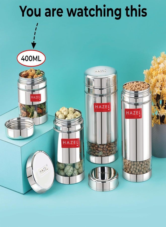 هايزل علبة تخزين شفافة من الفولاذ المقاوم للصدأ من هازل | علبة تخزين محكمة الإغلاق للمطبخ، 400 مل - Image 3